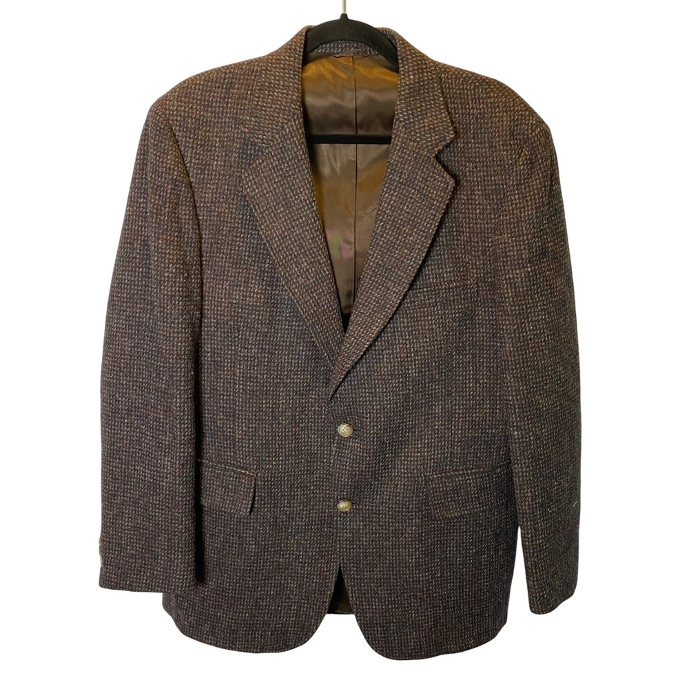Harris Tweed Sport Coat Mens M Brown Handwoven 100% Scottish Wool Blazer Preppy
